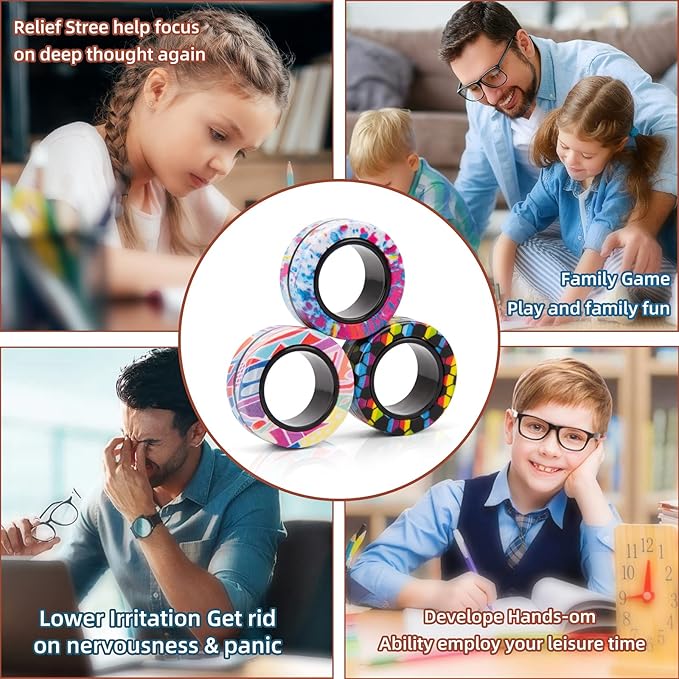 9Pcs Magnetic Rings Fidget Toys Adult Set, Idea ADHD Fidget Stress Toy Pack - Image 6