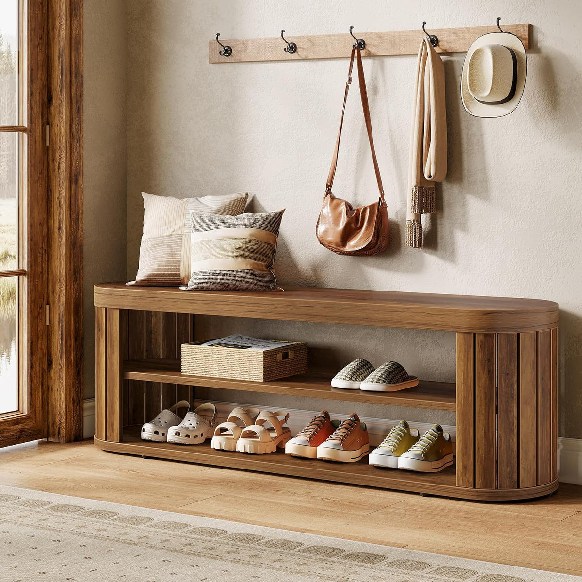 tribesigns 47.2" wooden entryway bench with 2-tier shoe, main product view