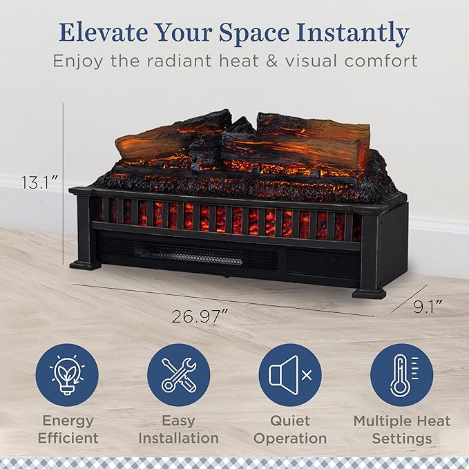 Country Living Electric Fireplace Logs, 27” LED Electric Fireplace Inserts - Image 5