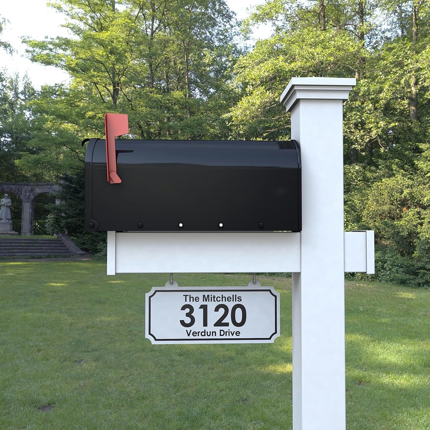 4Ever Products White Vinyl Mailbox Post System with Black Steel Mailbox (White, Large)