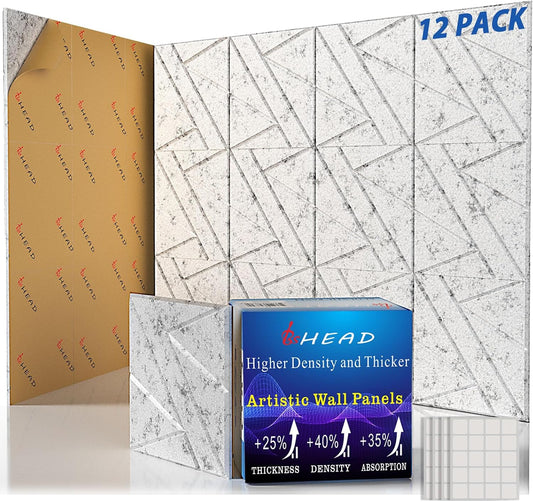 12 Pack Self-Adhesive Soundproof Wall Panels, 1.2lb/ft³ High Density, Thicker