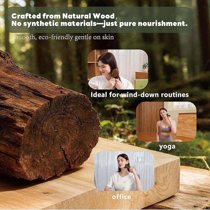 4-in-1 Wooden Gua Sha Facial Tools & Hair Detangler Brush Set – Manual Guasha - Image 8
