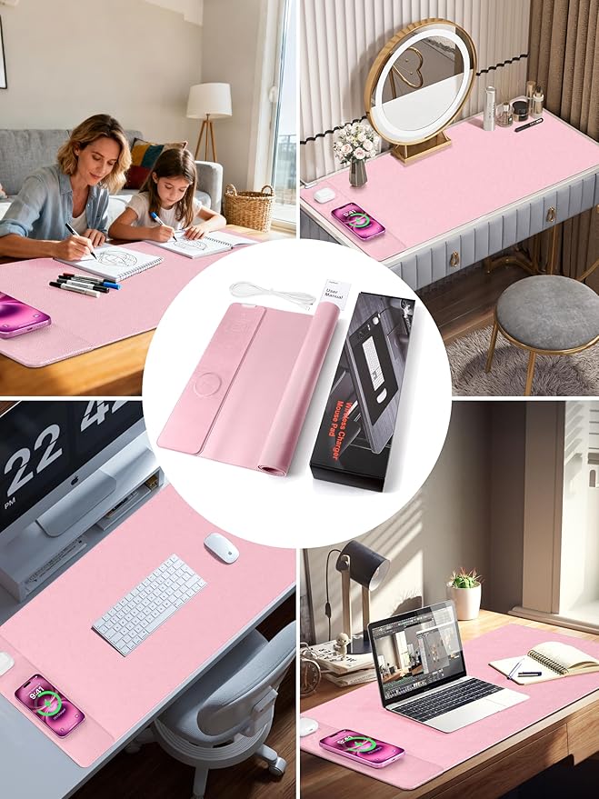 TopMade Mouse Pad with 15W Wireless Charging, XXL Large Leather Desk Mat - Image 7