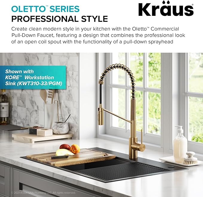 KRAUS Oletto Commercial Style Single Handle Pull Down Kitchen Faucet - Image 2