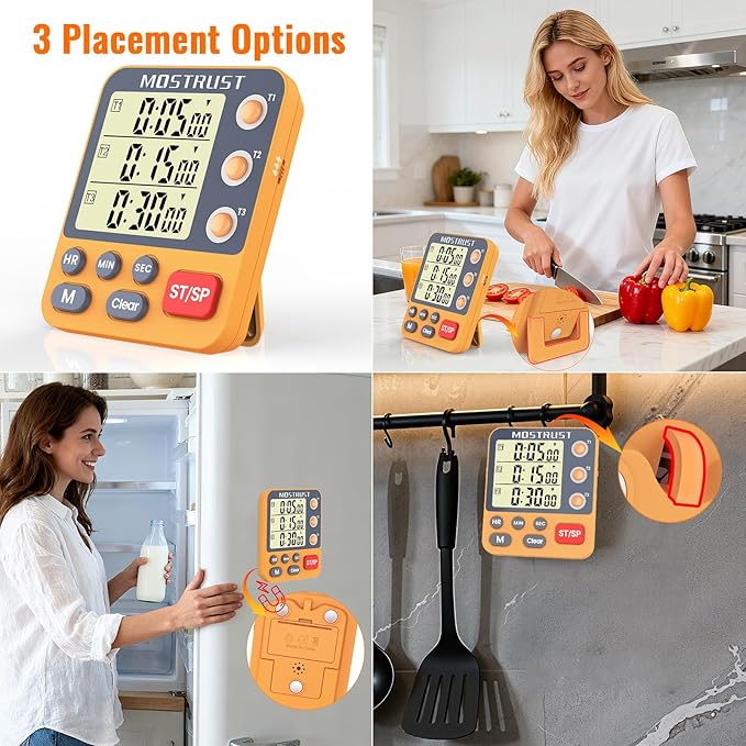 MOSTRUST Digital Dual Kitchen Timer, 3 Channels Countdown Triple Timer - Image 6