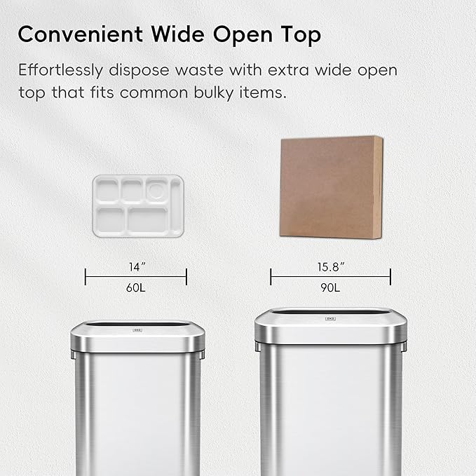 EKO Urban 24 Gallon/ 90 Liter Open Top Stainless Steel Slim Commercial Trash Can - Image 5