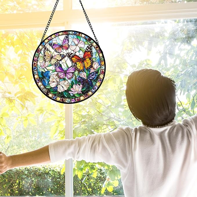DASTOLL Stained Glass Window Hanging, Colorful Butterfly Suncatcher - Image 3