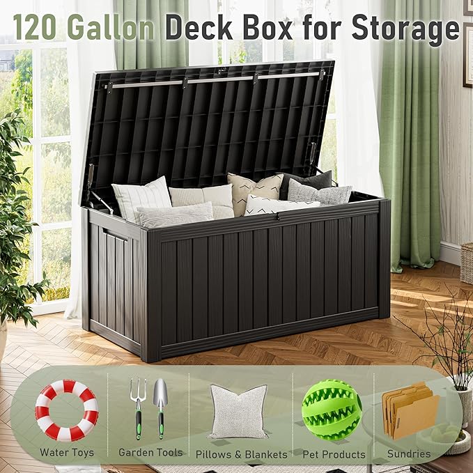 Outdoor Storage Box, 120 Gallon Deck Box, Resin Waterproof Outside Storage Bench - Image 6