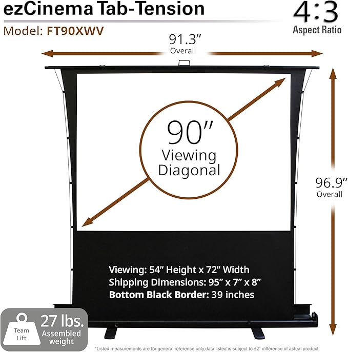 Elite Screens ezCinema Tab-Tension, 90-Inch Portable Floor Rising Projector - Image 8