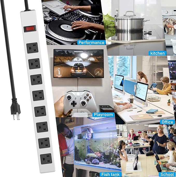 JUNNUJ Metal 8 Outlet Power Strip, Mountable Heavy Duty Power Strip, 1200J - Image 7