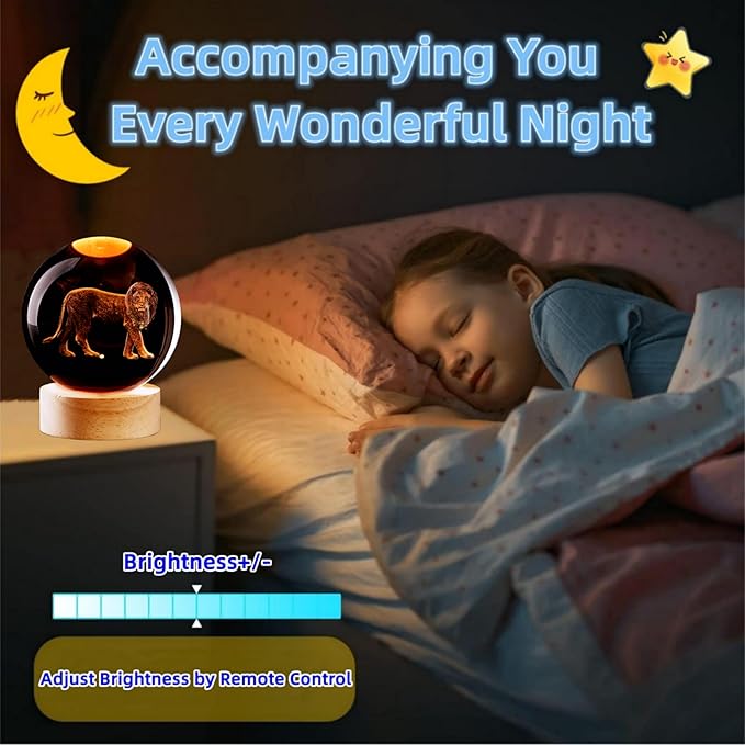 3D Crystal Ball Lamp with Lifelike LED Lion, 16 Color Changing Light, Dimmable - Image 4