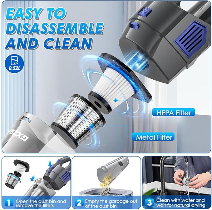 Gxzsk Handheld Vacuum Cordless, 15000PA Strong Suction Hand Held Car Vacuum - Image 5