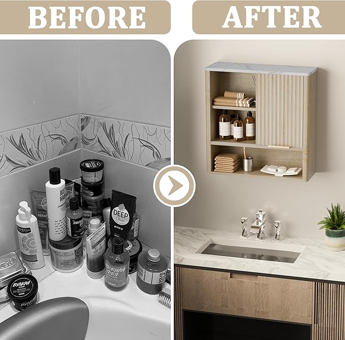 Bathroom Wall Cabinet, Fluted Medicine Cabinet - Image 5