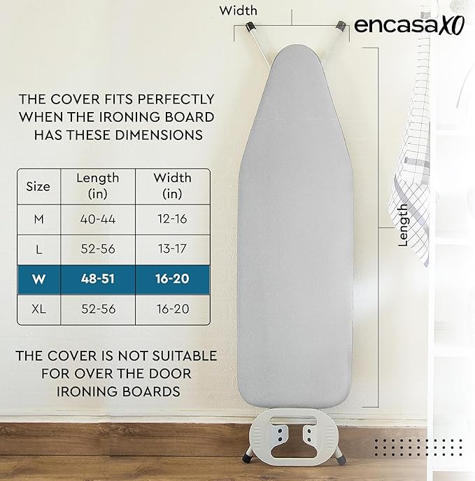 Encasa XO Ironing Board Cover and Pad 49"x18" - 4mm Felt & 2mm Foam Metallized - Image 2