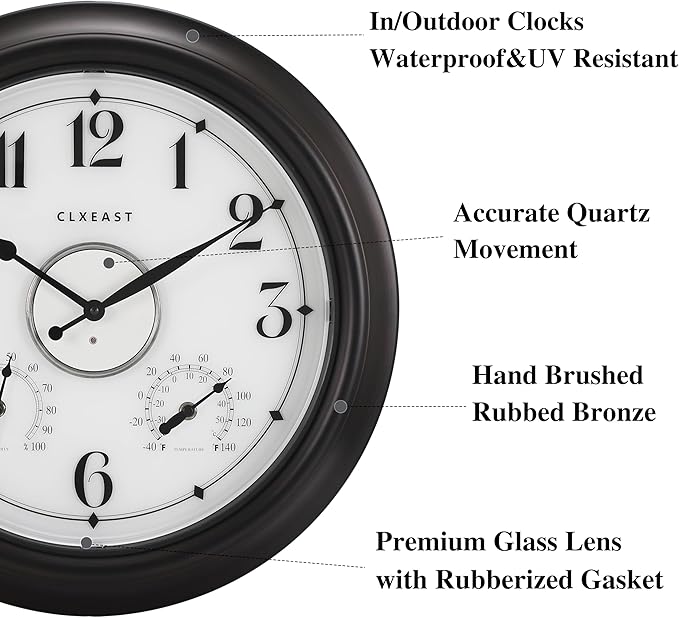 CLXEAST Illuminated Indoor Outdoor Clocks Waterproof 18 inch - Image 2