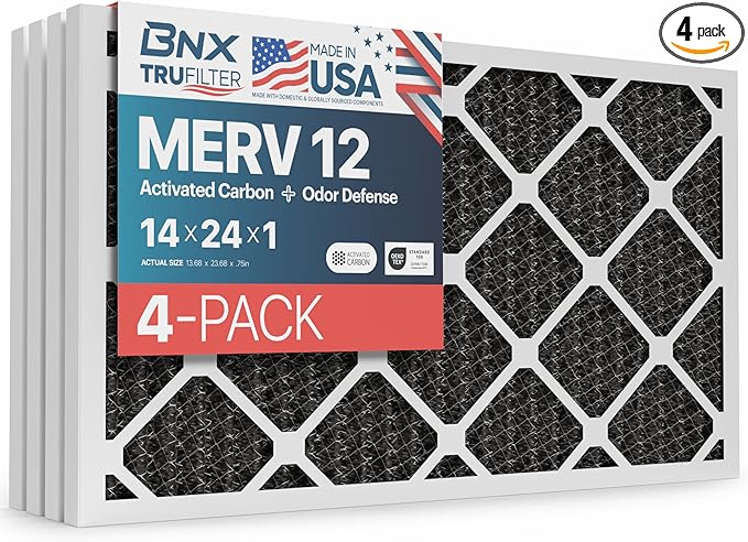 BNX TruFilter 14x24x1 MERV 12 Odor Defense AC Furnace Air Filter by BNX