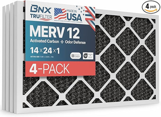 BNX TruFilter 14x24x1 MERV 12 Odor Defense AC Furnace Air Filter by BNX