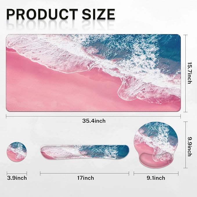 Britimes Blue Sea Keyboard Mouse Pad Set Pink Sand Beach 4in1 Large - Image 3
