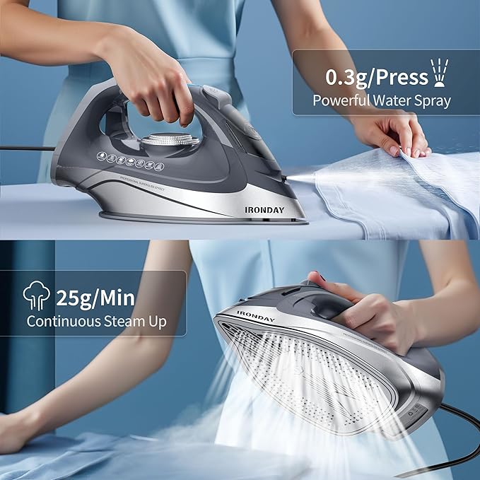 IRONDAY Steam Iron for Clothes Rapid Heating, 1700W Iron Burst of Steam - Image 5