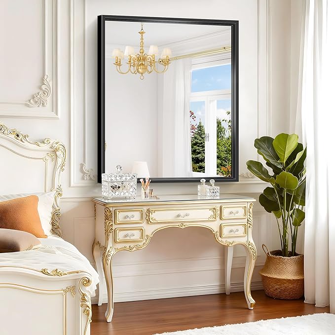 Bathroom Mirror, 42 x 36 Inch Brushed Black Rectangle Mirror, 0.6" Thickened - Image 4
