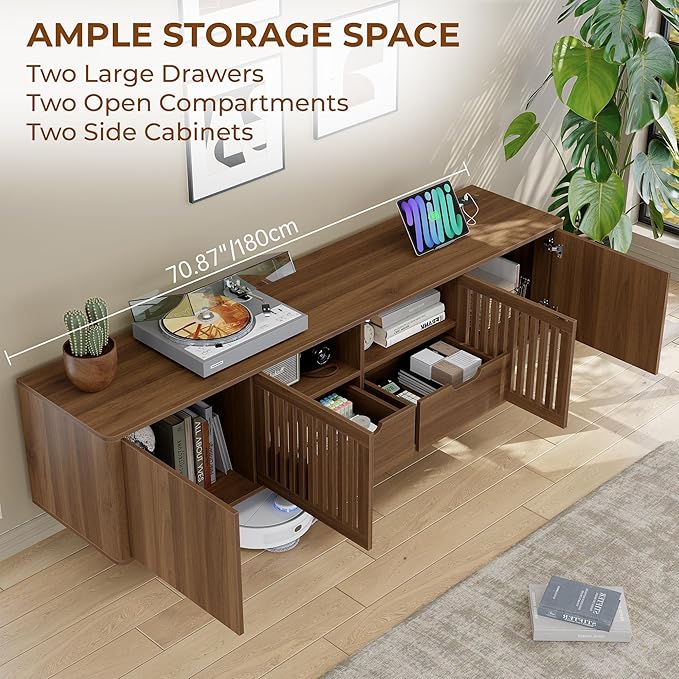 WODNITURE 71inch TV Stand with Storage & 2 Drawers, Mid-Century Modern TV Stand - Image 5