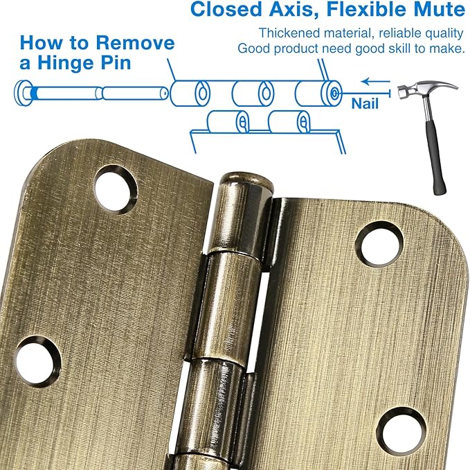 12 Pack Antique Brass Door Hinges 3.5 Inch Interior 3 1/2" Round 5/8" Radius - Image 4