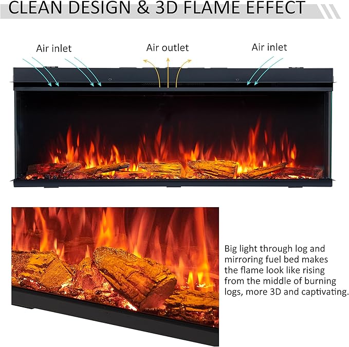 LegendFlame 51" W Smart Build in Electric Fireplace Insert, 1-2-3 Sided View - Image 3