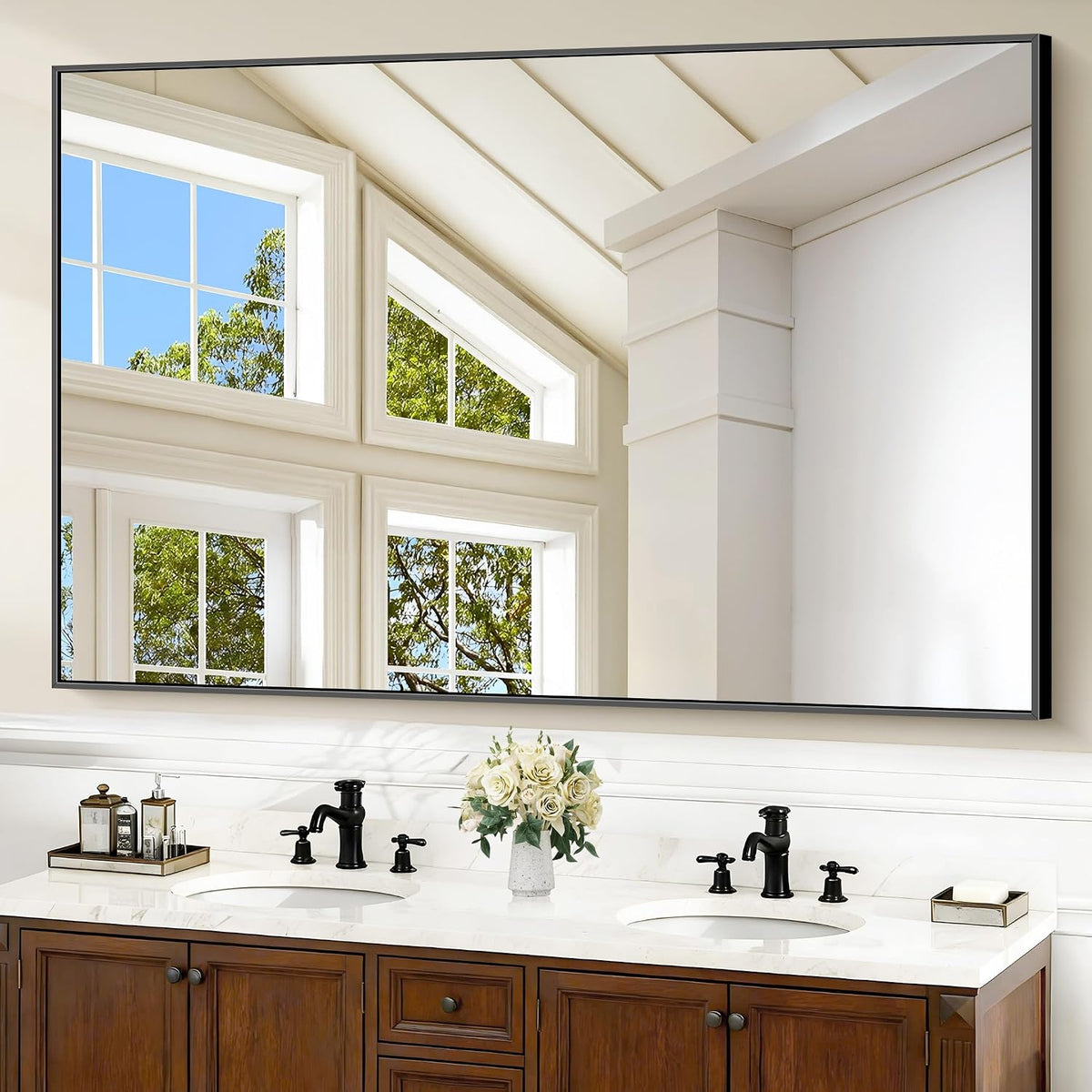 40x60inch Black Bathroom Mirror, Large Rectangular Wall Mirrors