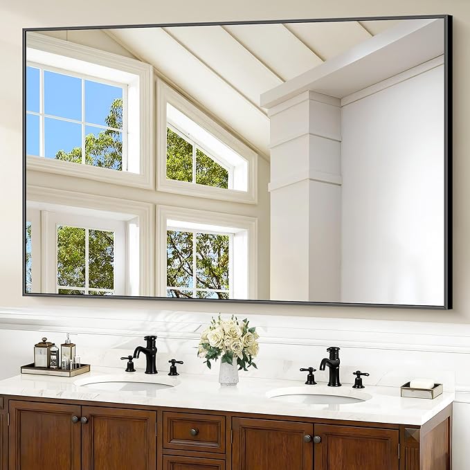 40x60inch Black Bathroom Mirror, Large Rectangular Wall Mirrors by Welcometocofeny
