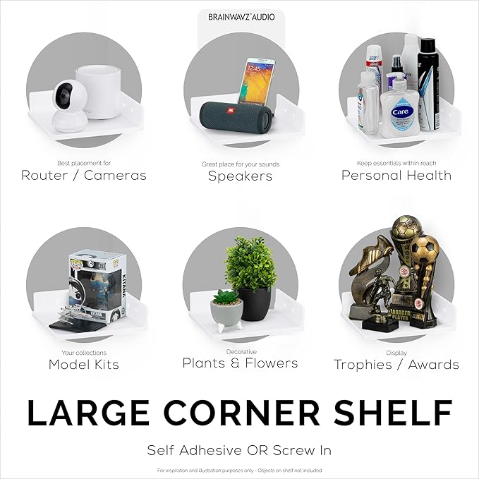 9" Small Corner Shelf Mount, Adhesive & Screw in, - Image 3