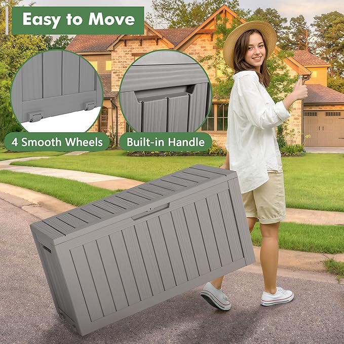 NUNU LAB Outdoor Storage Box, 80 Gallon Large Resin Sturdy Deck Box, Backyard - Image 5