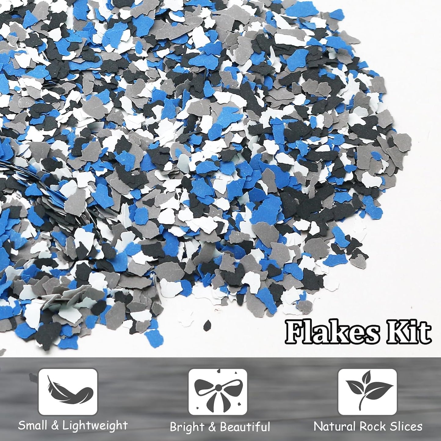 Biaungdo 360G Epoxy Floor Decorative Chips 3-5mm Black White Blue Gray | Natural Rock Material, 4 Color Blend Mix, Easy Sprinkle And Coat, For Garage Basement Workshop Floor, Covers Dirt And Traces