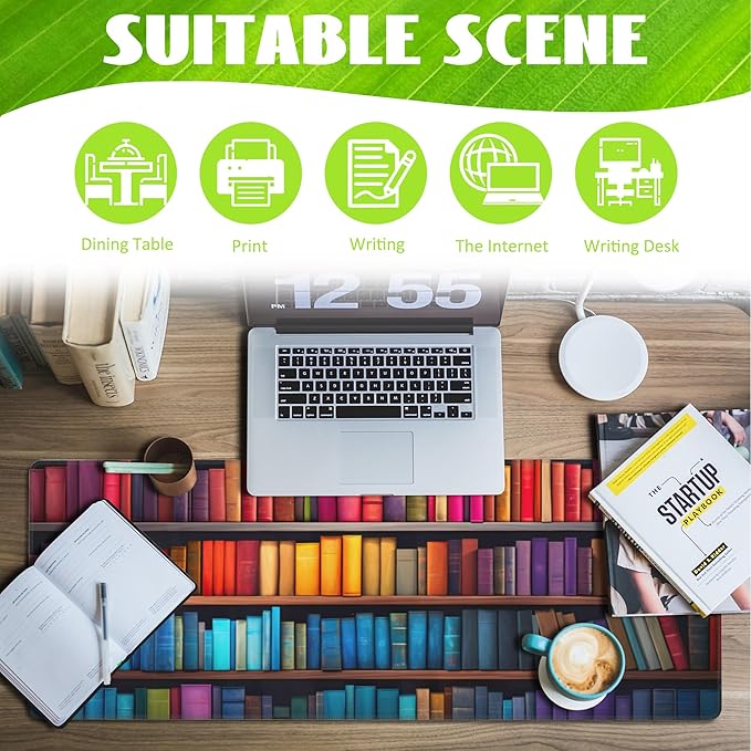 Eflxamz Large Gaming Mouse Pad for Desk, Bookshelves Full of Books Desk Mat - Image 3