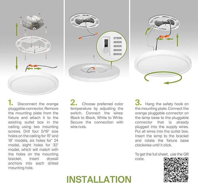 ASD LED 15" Round Flush Mount Ceiling Light Fixture, Low Profile Surface - Image 9