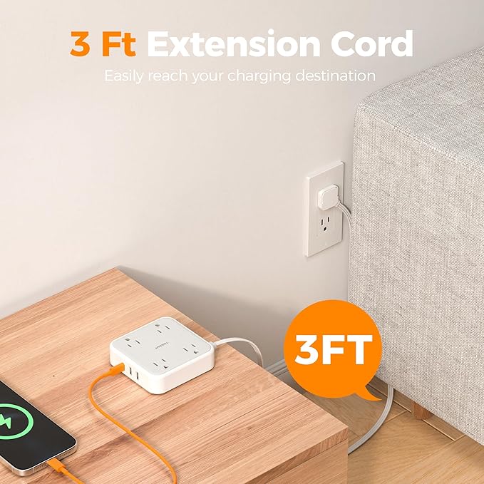 TESSAN Surge Protector Power Strip, 3 Ft Ring Pull Extension Cord - Image 3