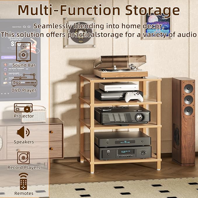 LELELINKY 4-Tier AV Media Player Stand Set of 2, Natural Stereo Cabinet - Image 5