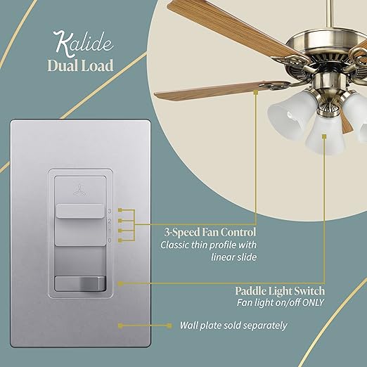TOPGREENER Kalide Light Switch and 3-Speed Ceiling Fan Control Combo, in Wall - Image 3