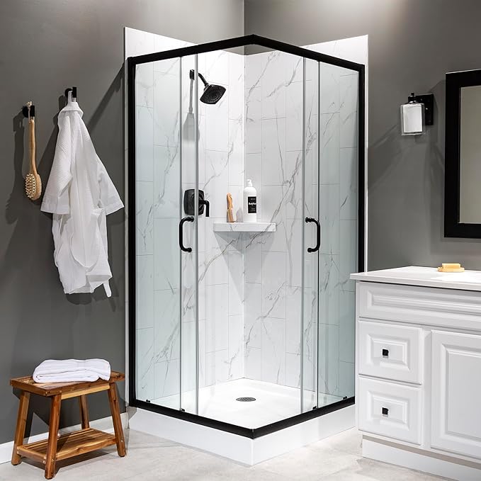 Palisade 78in x 36in x 36in Waterproof Vinyl Corner Shower Surround Kit - Image 3