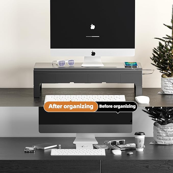 Computer monitor stand with 2 drawer ，Laptop Desk Shelf & Monitor Riser - Image 4