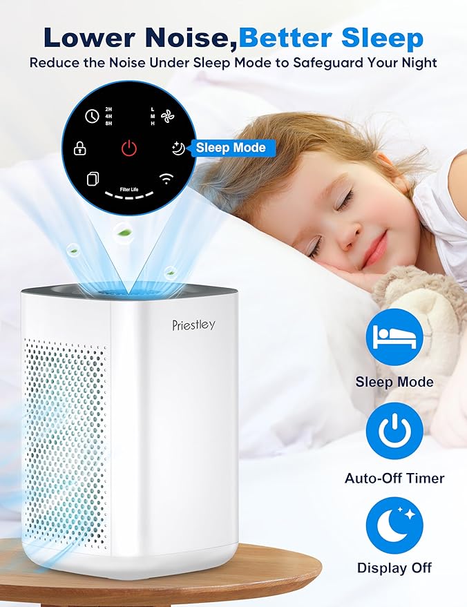 Priestley Air Purifier for Bedroom, Dorm Up to 1100Ft², Smart WiFi Air Purifiers - Image 3