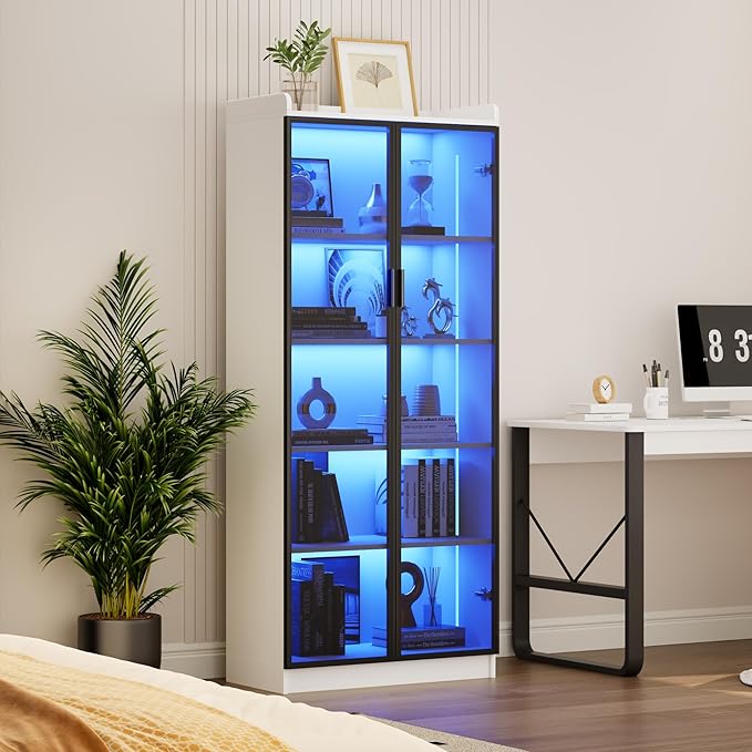 Dystler Display Cabinet with Doors and Adjustable Shelves, 5 Tier Display Case - Image 9