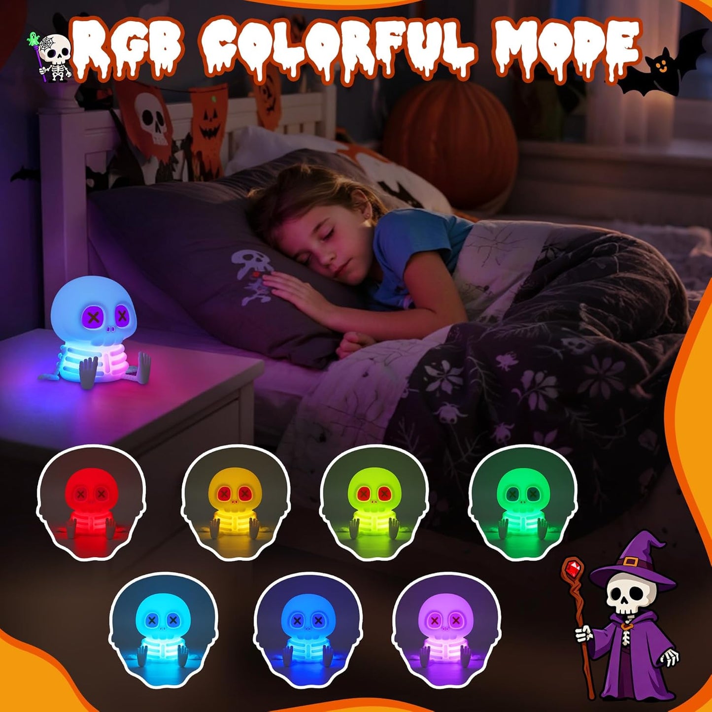 Ammonite Skeleton Night Light, Silicone Skull Lamp, 8 Colors & 2-Level Adjustable Warm Light, Touch Control LED Bedside Lamp for Home, Summerween Party, Halloween Decor, Gift for Christmas Birthday