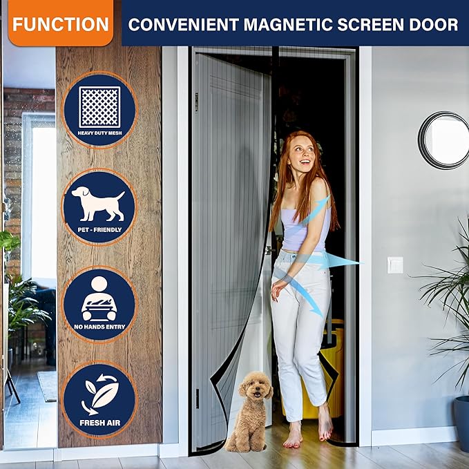 Magnetic Screen Door, Heavy Duty Door Screen Magnetic Closure Keep Bugs Out - Image 2