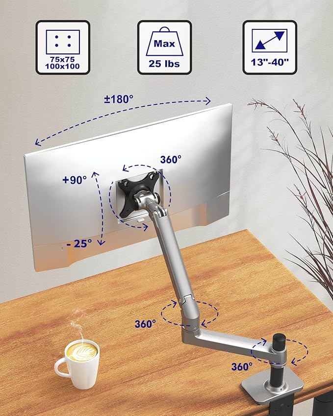 Ergounion Single Monitor Arm Desk Mount, Holds Screens up to 40 Inches and 25 - Image 2