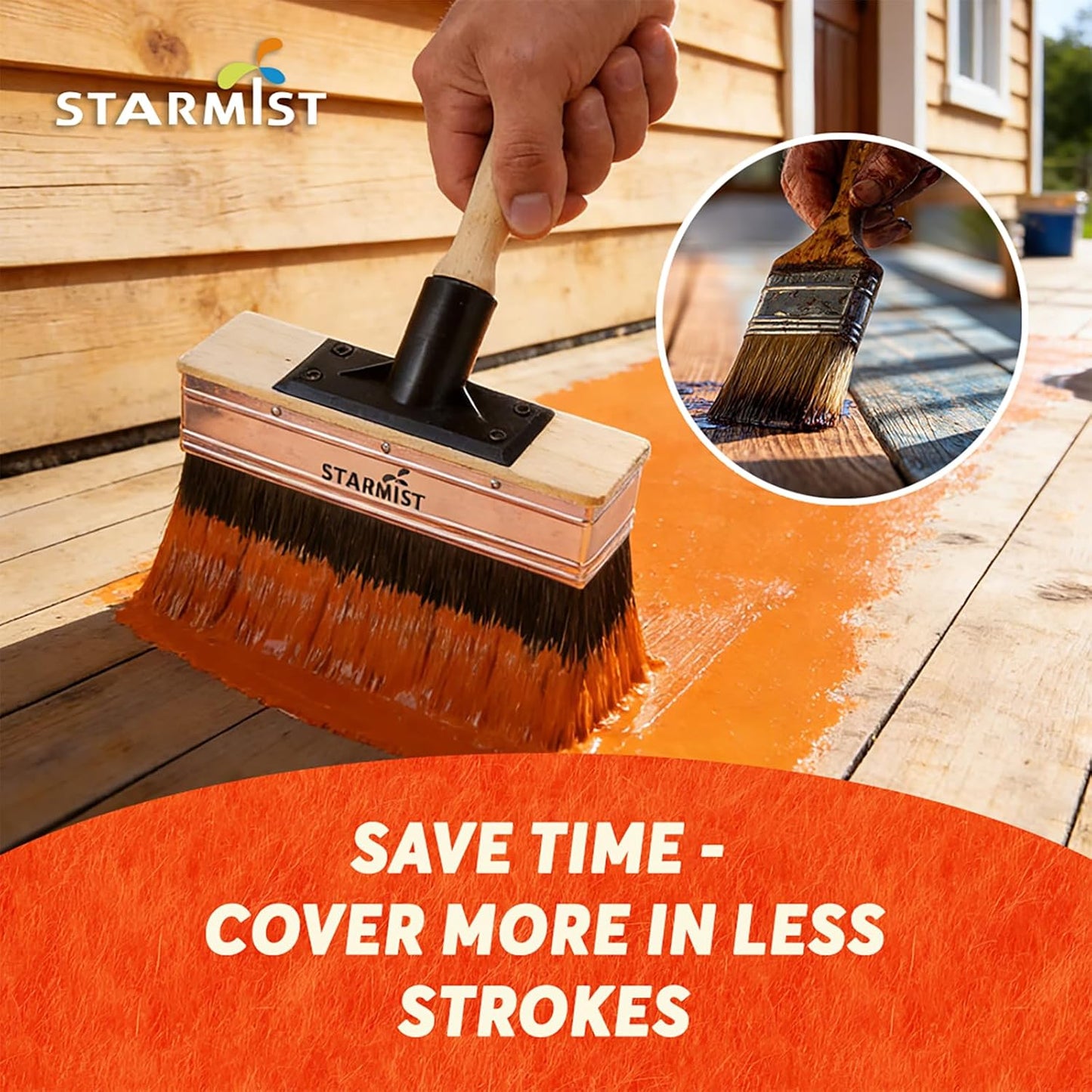 7-Inch Deck Stain Brush Applicator with Hybrid Wavy-Crimped & Straight Bristles – Heavy Duty Deck Paint Brush with Threaded Handle,Compatible with Extension Poles for Decks, Fences & Textured Surfaces