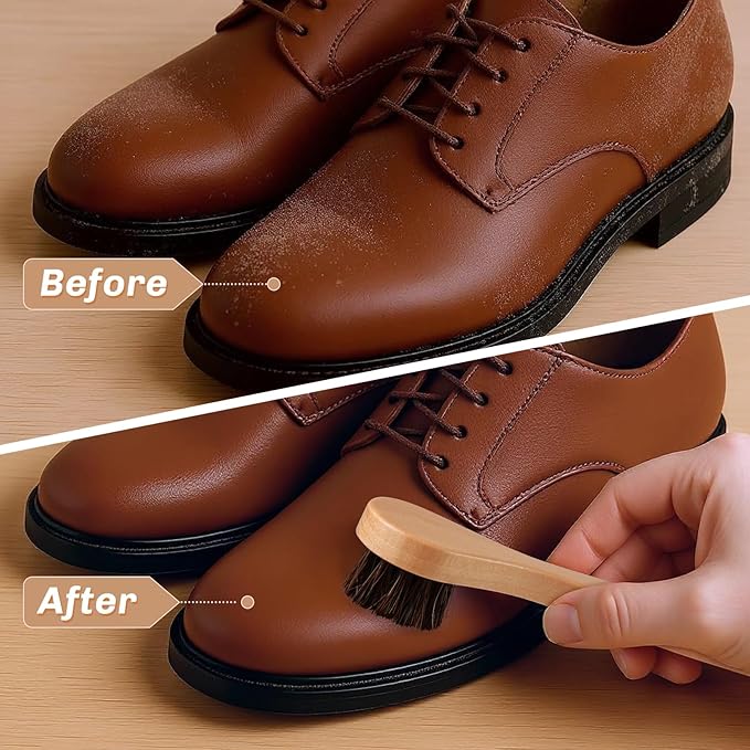 2 Pcs Horsehair Shine Shoes Brush Kit Polish Dauber Applicators Cleaning - Image 5