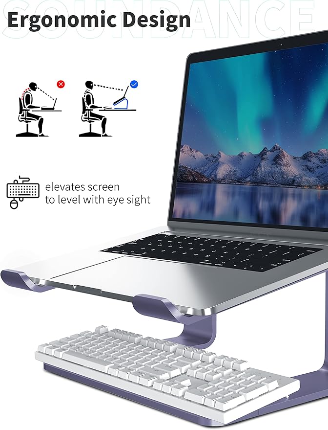 SOUNDANCE Laptop Stand, Aluminum Computer Riser, Ergonomic Laptops Elevator - Image 3