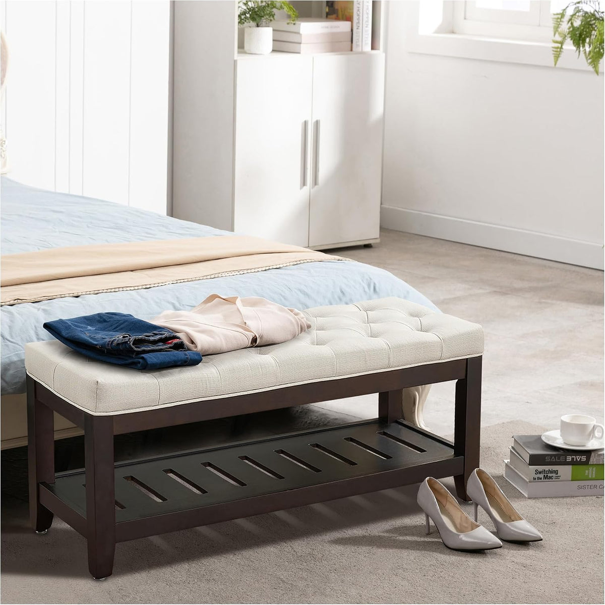 44" entryway bench with shoe storage, upholstered, 500, main product view