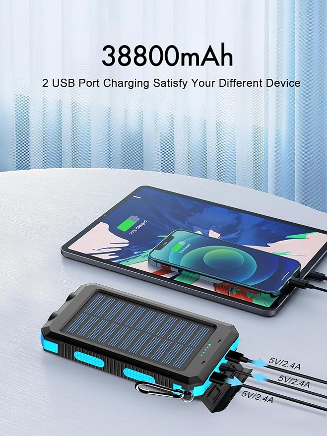 Solar Charger, 38800mAh Solar Power Bank, Waterproof External Backup Battery - Image 2