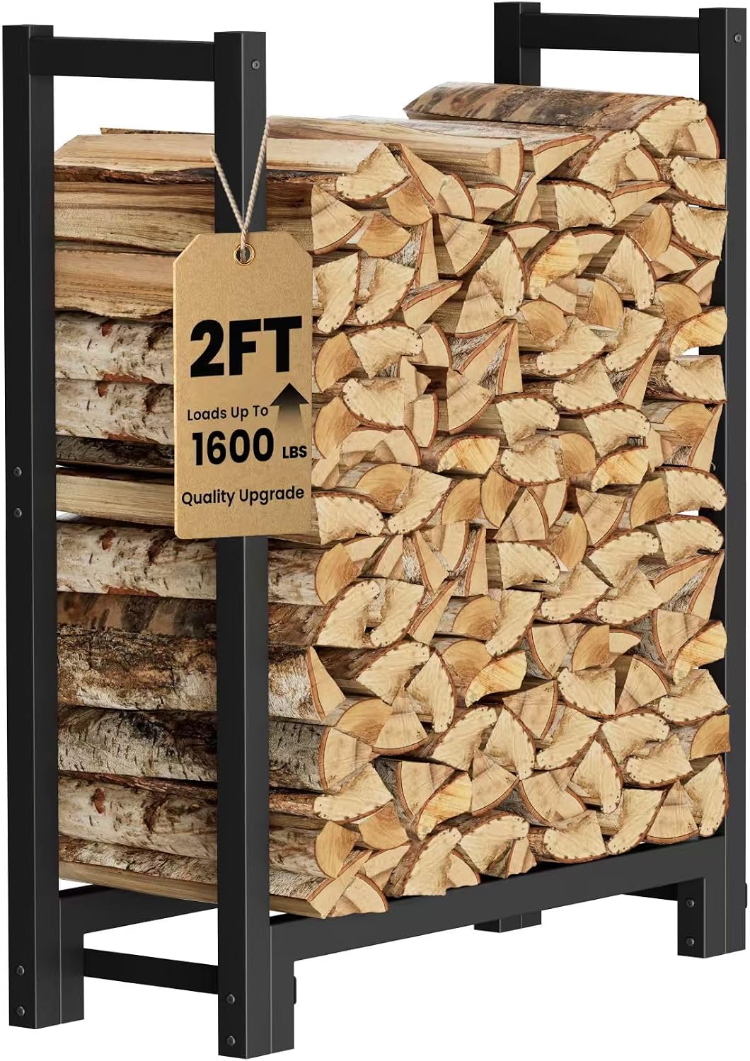 2ft firewood rack outdoor indoor, upgraded heavy duty, main product view